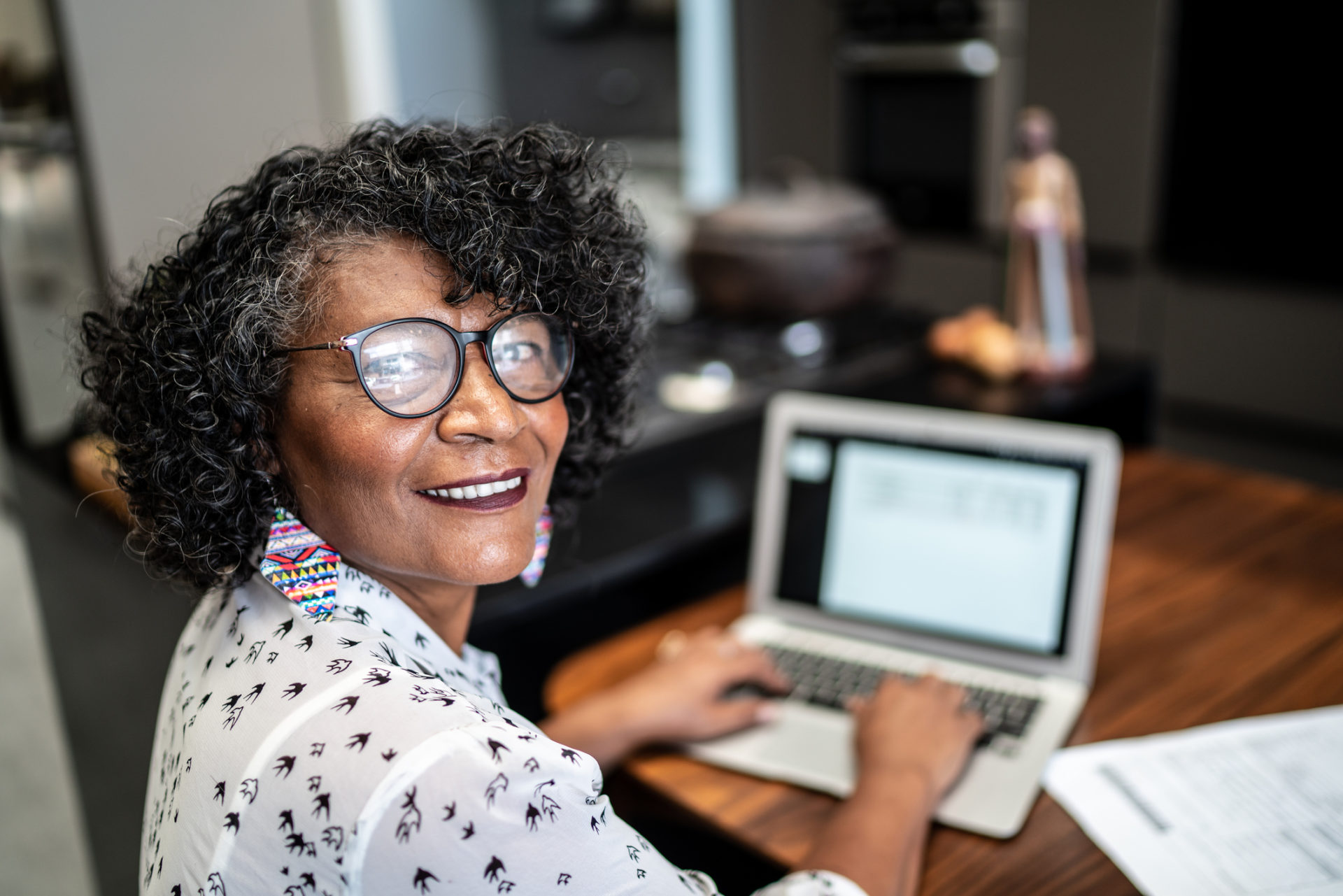Senior Black Woman Working from Home